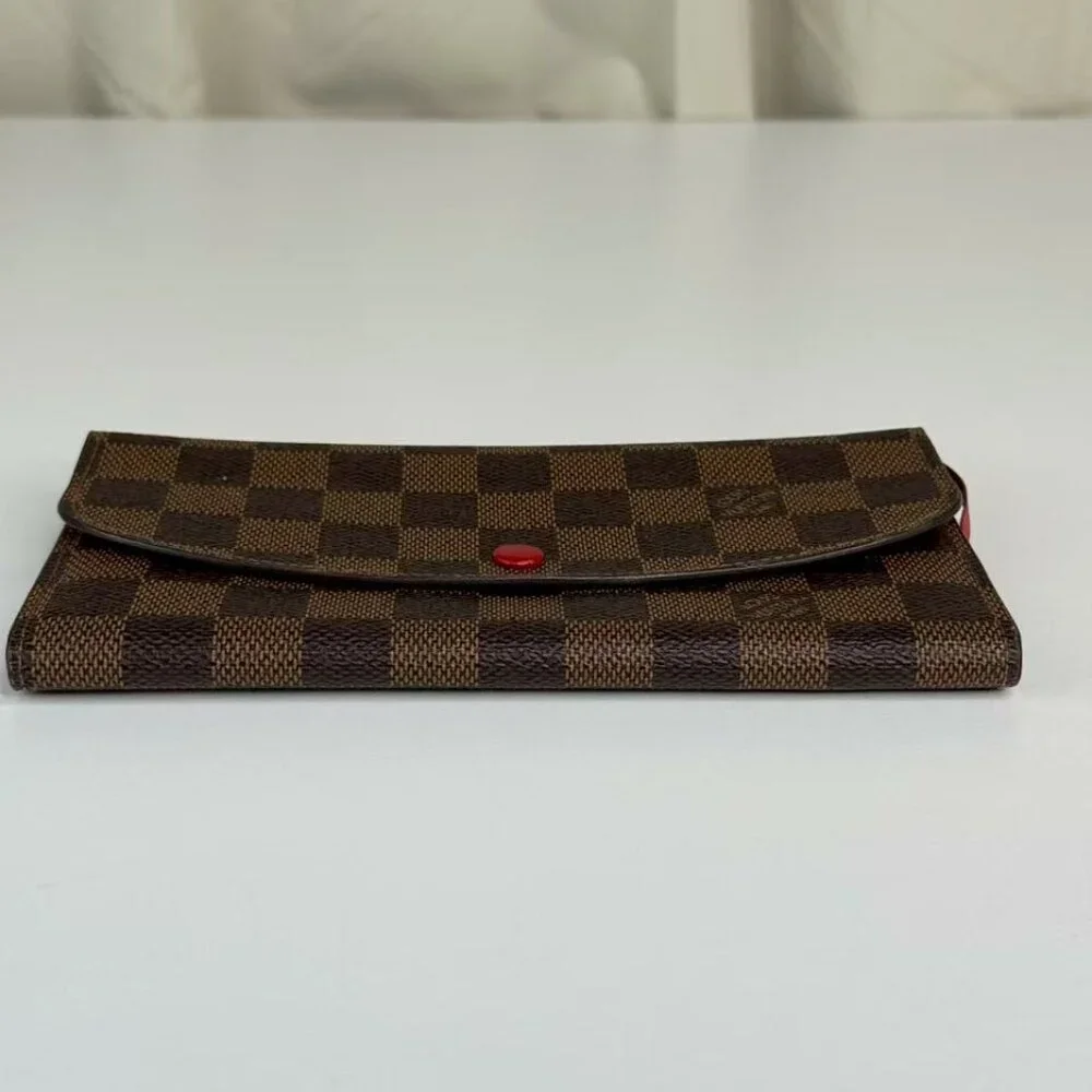 Louis Vuitton Damier Ebene Wallet with Red Button Classic Checkered Desiign